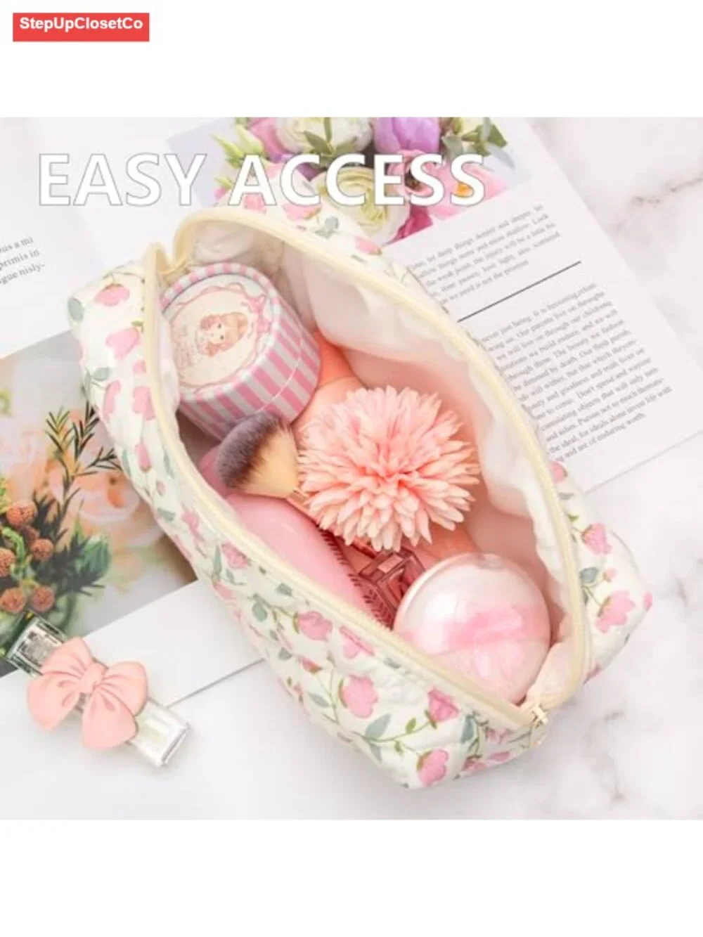 Quilted Makeup Bag Cosmetic Pouch Organizer Travel Toiletry Case